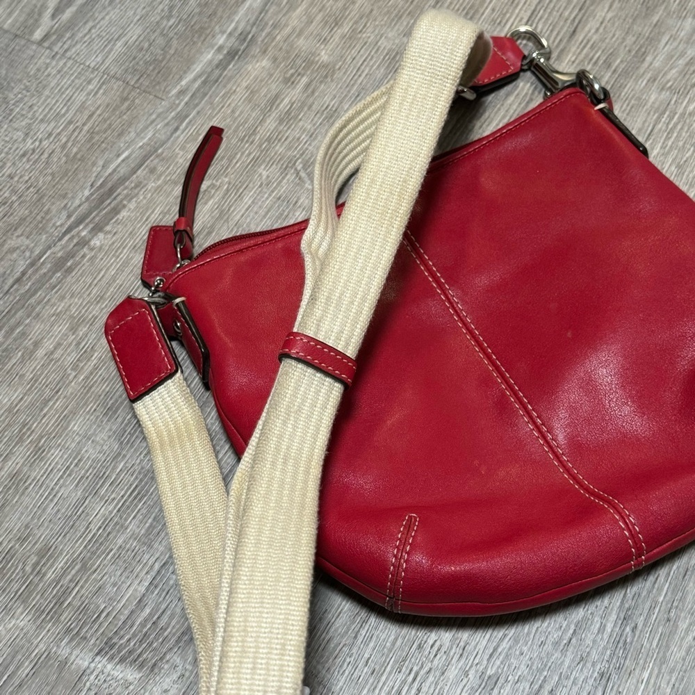 COACH Leather Ashley Pleated Swing-Pack Crossbody Handbag Red - Picture 12 of 13